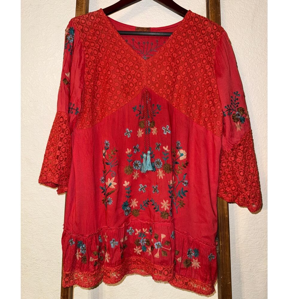 Scully Western Boho Chic Large Embroided Blouse 100% Vicose